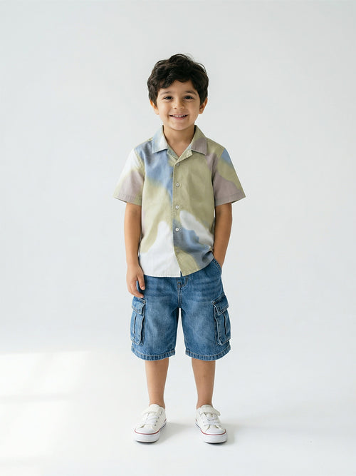 Boy's Shirts Multi Short Sleeve Spread Collar