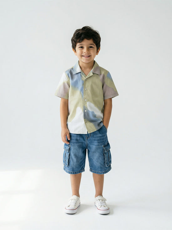 Boy's Shirts Multi Short Sleeve Spread Collar