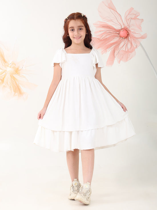 Girls Dresses White Short Sleeve Round Neck