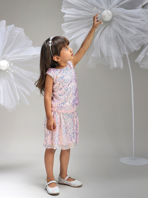 Girls Elegant Pink Polyester Party Dress Stylish and Comfortable Outfit for Kids