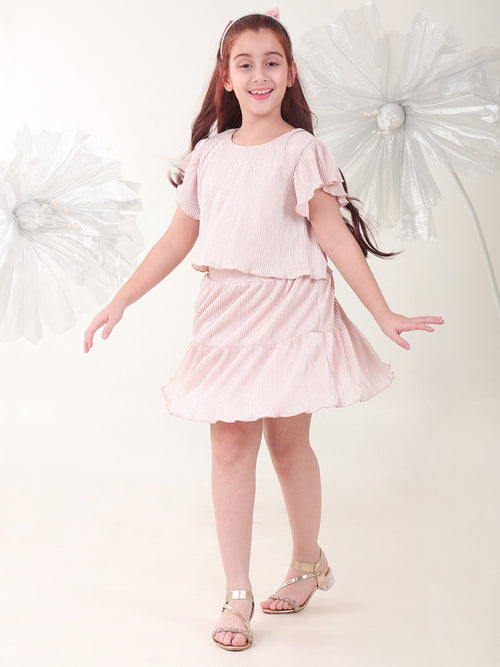 Girls Clothing Set Peach Half Sleeve Round