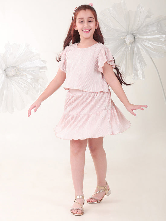 Girls Clothing Set Peach Half Sleeve Round