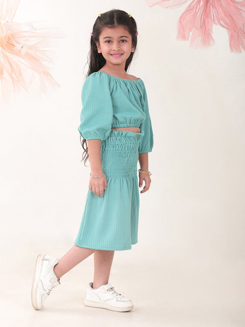 Girls Clothing Set Teal Half Sleeve Round