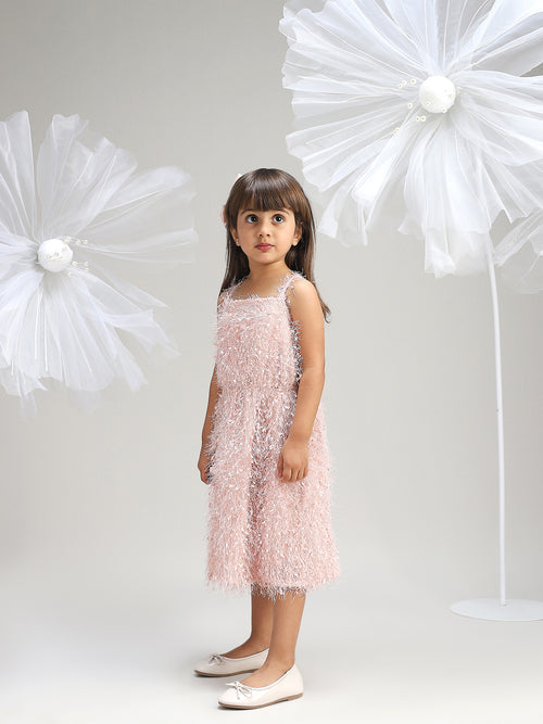 Girls Elegant Pink Polyester Party Dress Stylish and Comfortable Outfit for Kids