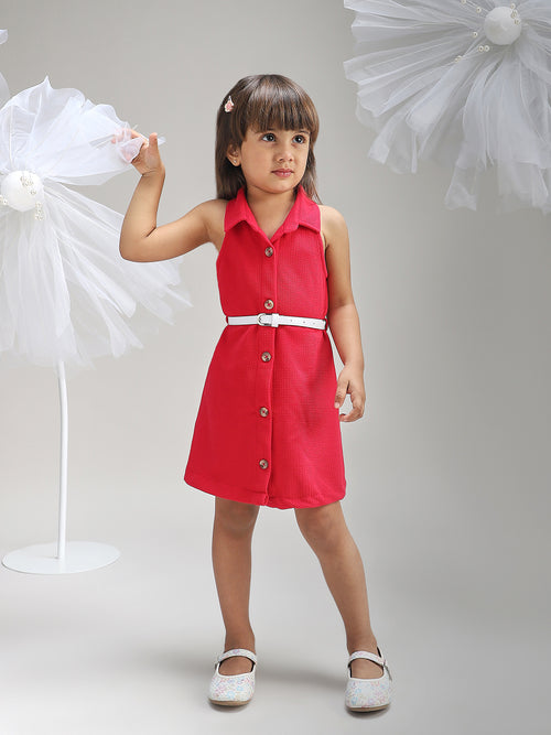 Girls Elegant Pink Polyester Party Dress Stylish and Comfortable Outfit for Kids