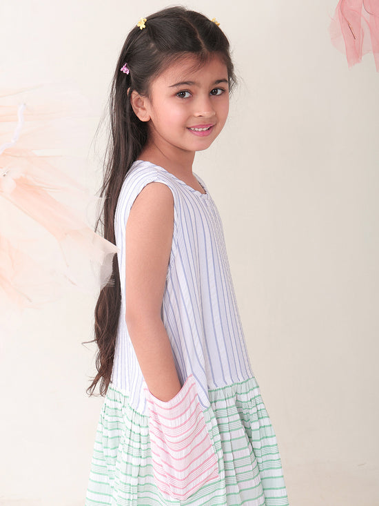 Girls Dresses Multi color Sleeveless Round