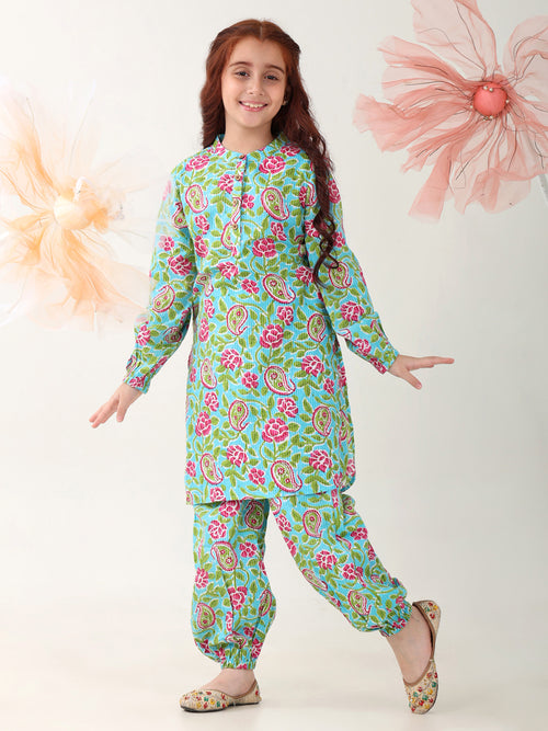 Girls Clothing Set Blue Full sleeve Manderian Collar