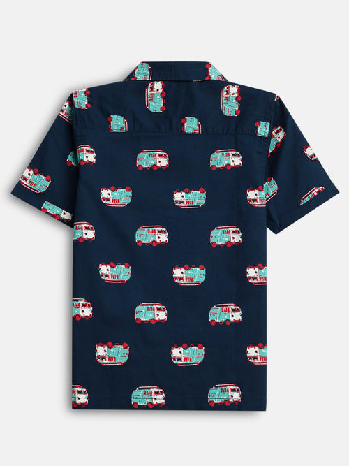 Boys Shirts Navy Printed Half Sleeve