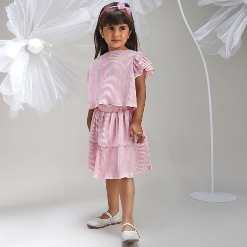 Girls Elegant Pink Polyester Party Dress Stylish and Comfortable Outfit for Kids