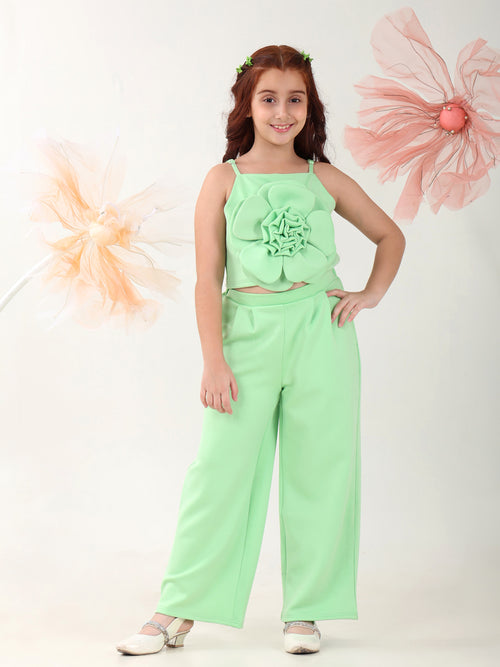 Girls Clothing Set Green Sleeveless Round Neck