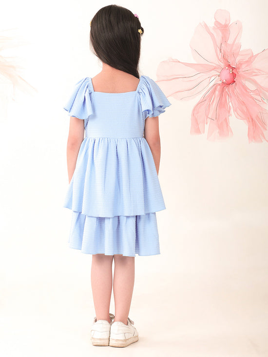 Girls Dresses Blue Half Sleeve Round