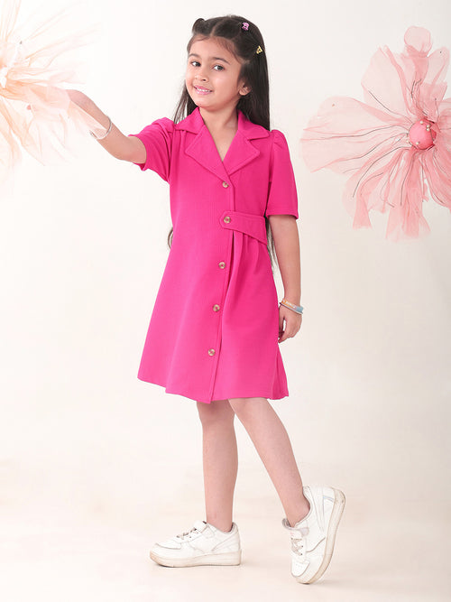 Girls Dresses Pink Half Sleeve Round