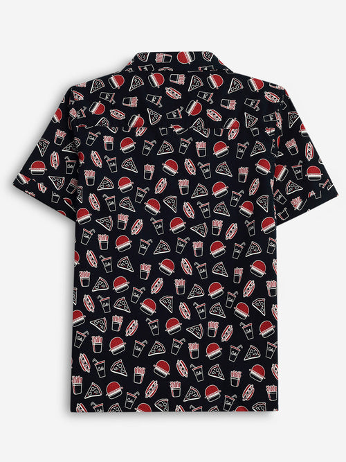 Boys Shirts Black Printed Half Sleeve