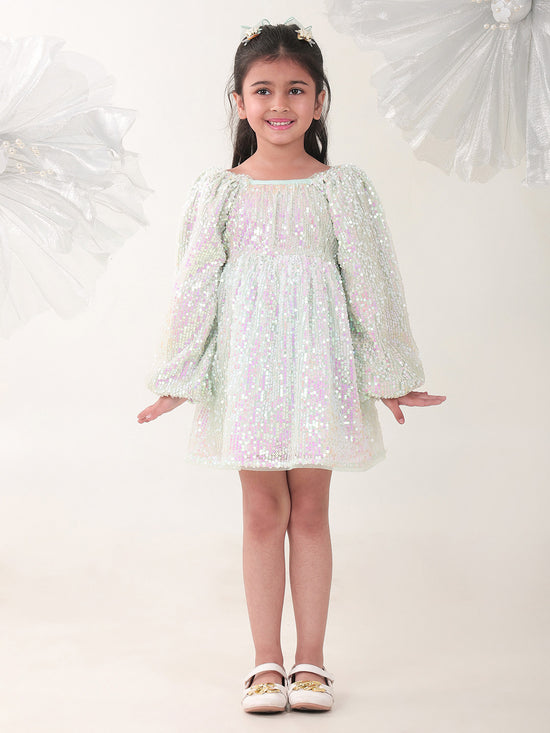 Girls Dresses Green Full sleeve Round