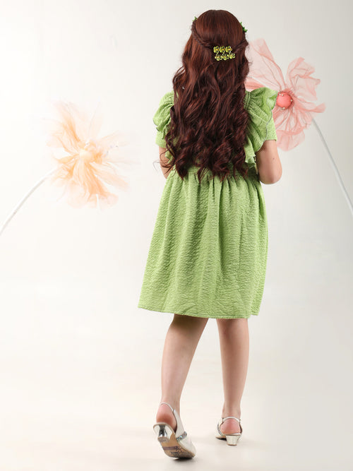 Girls Dresses Olive Short Sleeve Round Neck