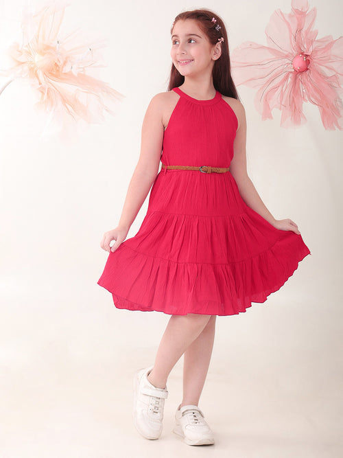 Girls Dresses Red Sleeveless Round