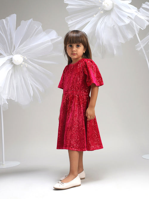 Girls Red Polyester Dress Beautiful Festive and Party Outfit