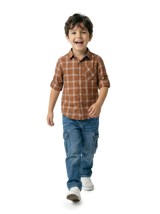 Boy's Shirts Brown Full sleeve Spread Collar