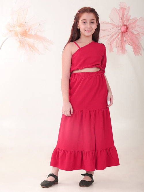 Girls Clothing Set Red Sleeveless Round