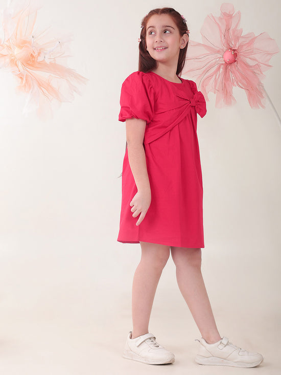 Girls Dresses Red Half Sleeve Round