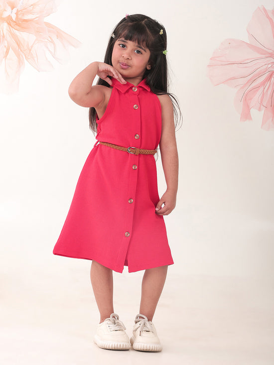 Girls Dresses Red Sleeveless Spread Collar