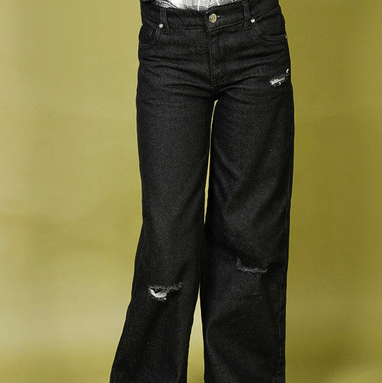 Girls Cotton Slash Knee Jeans