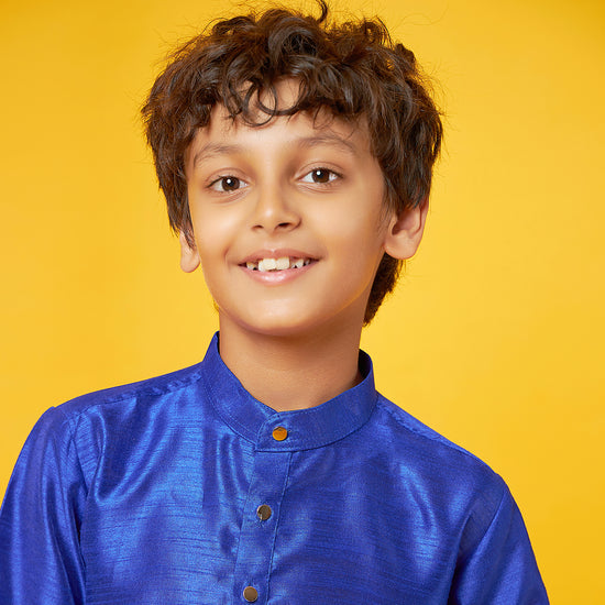 Royal Blue Silk Kurta With Pajama Set For Son