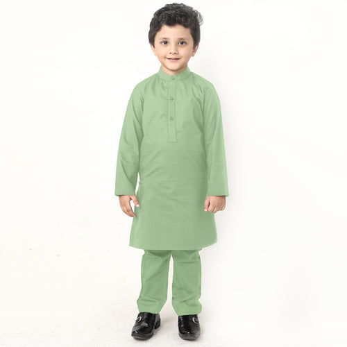 Green Silk Kurta With Pajama Set For Son