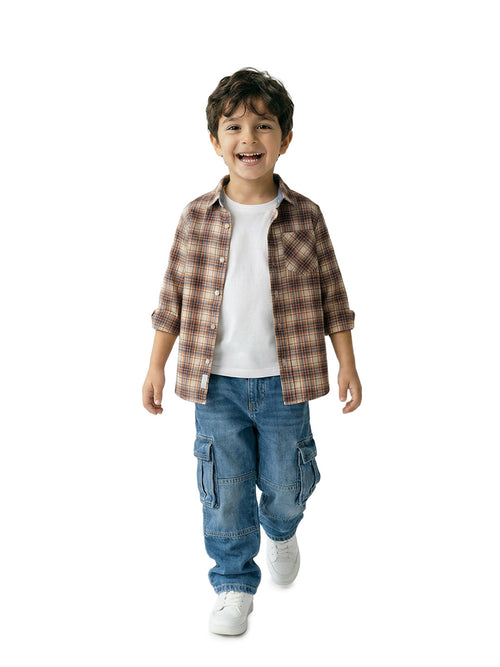 Boy's Shirts Brown Full sleeve Spread Collar