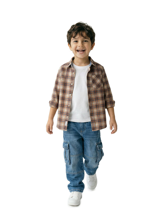 Boy's Shirts Brown Full sleeve Spread Collar
