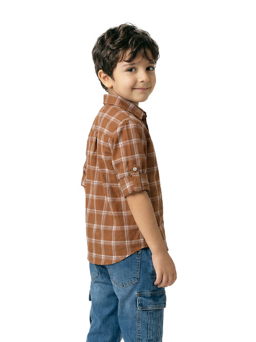 Boy's Shirts Brown Full sleeve Spread Collar