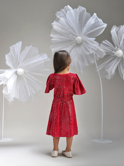 Girls Red Polyester Dress Beautiful Festive and Party Outfit