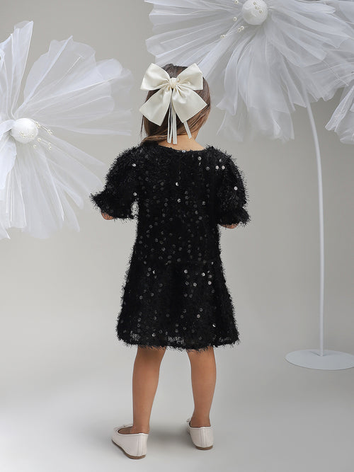 Girls Black Polyester Dress Stylish Evening and Party Outfit