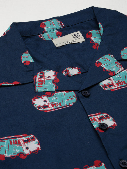 Boys Shirts Navy Printed Half Sleeve