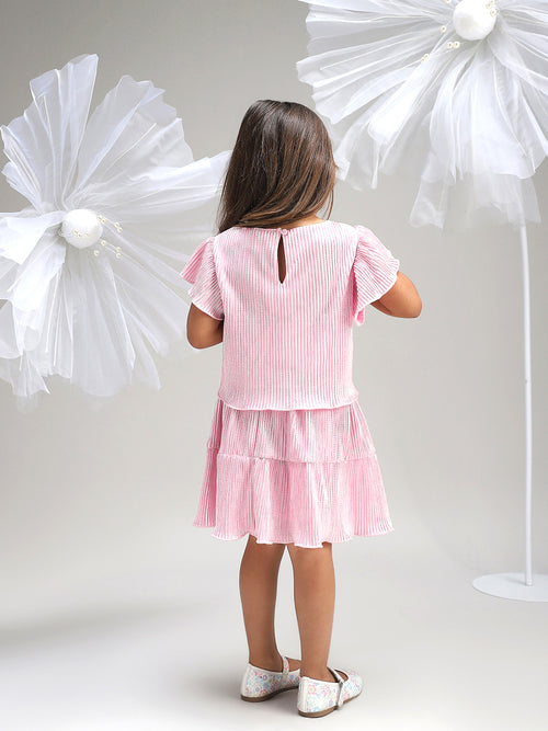 Girls Elegant Pink Polyester Party Dress Stylish and Comfortable Outfit for Kids