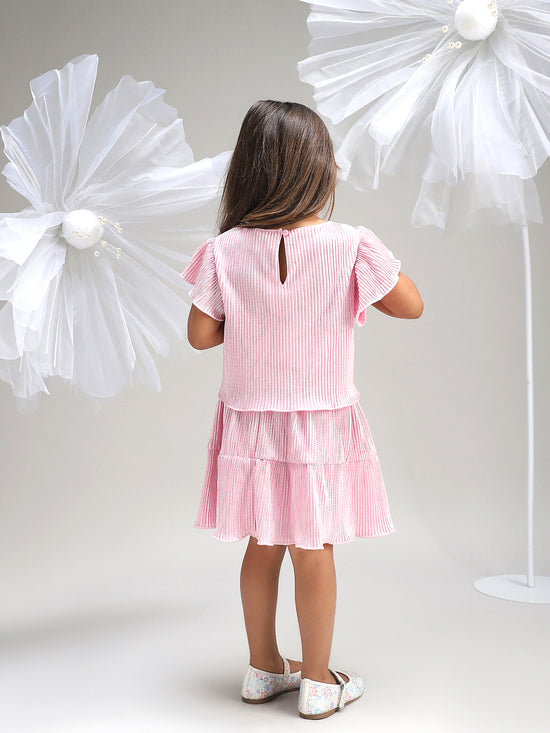 Girls Elegant Pink Polyester Party Dress Stylish and Comfortable Outfit for Kids