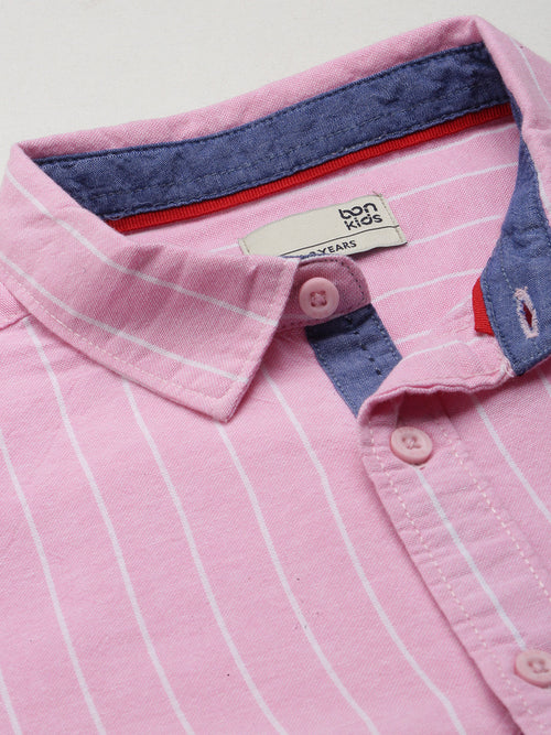 Boys Shirts Pink Striped Full Sleeve