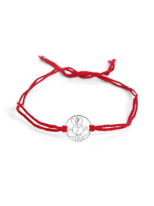 925 Silver-Ganesha Rakhi for Kids in Cubic Zirconia