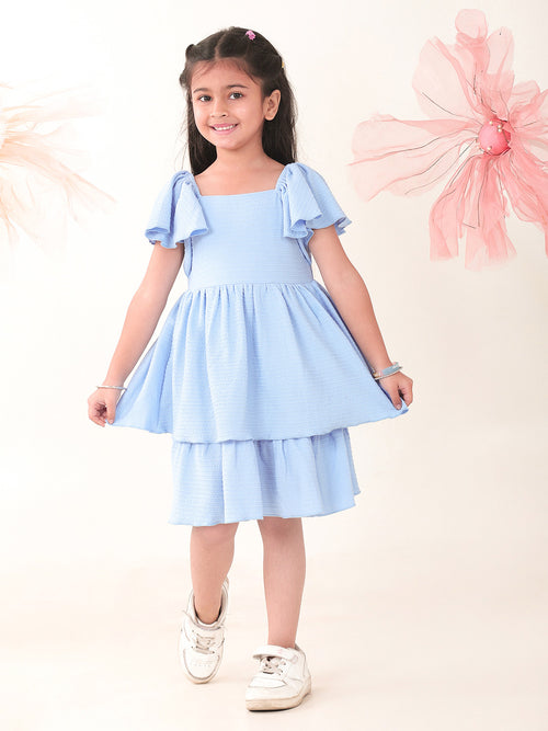 Girls Dresses Blue Half Sleeve Round