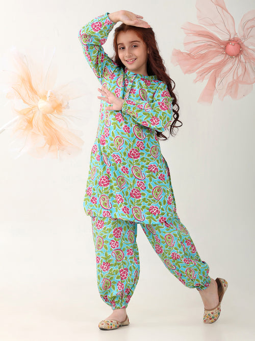 Girls Clothing Set Blue Full sleeve Manderian Collar