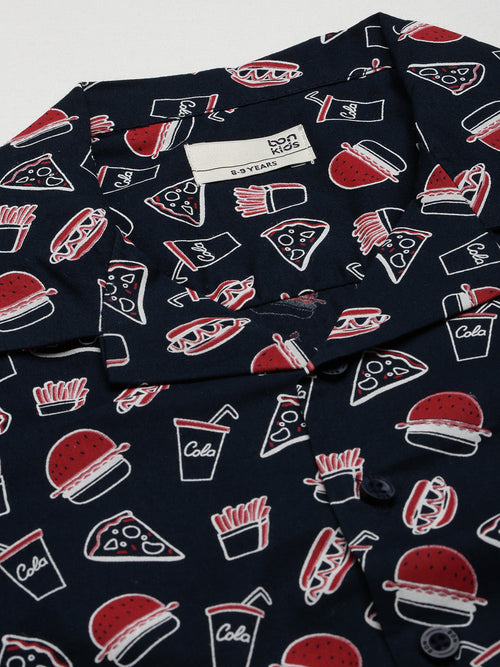 Boys Shirts Black Printed Half Sleeve