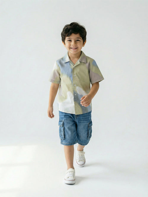 Boy's Shirts Multi Short Sleeve Spread Collar