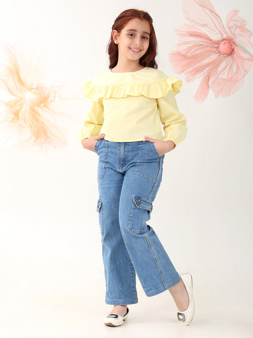 Girls Tops Yellow Long Sleeves Round Neck