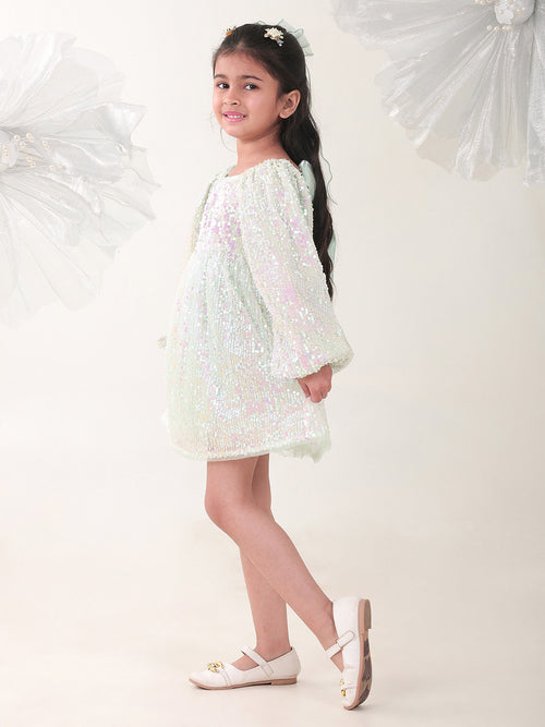 Girls Dresses Green Full sleeve Round