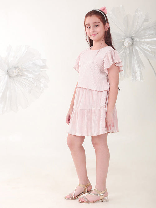 Girls Clothing Set Peach Half Sleeve Round