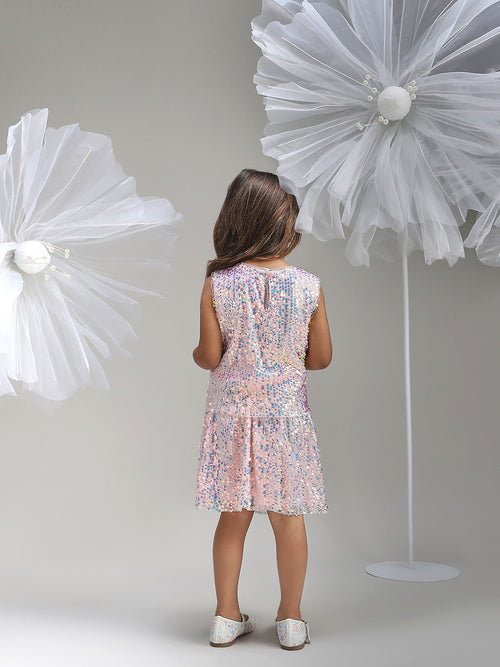 Girls Elegant Pink Polyester Party Dress Stylish and Comfortable Outfit for Kids