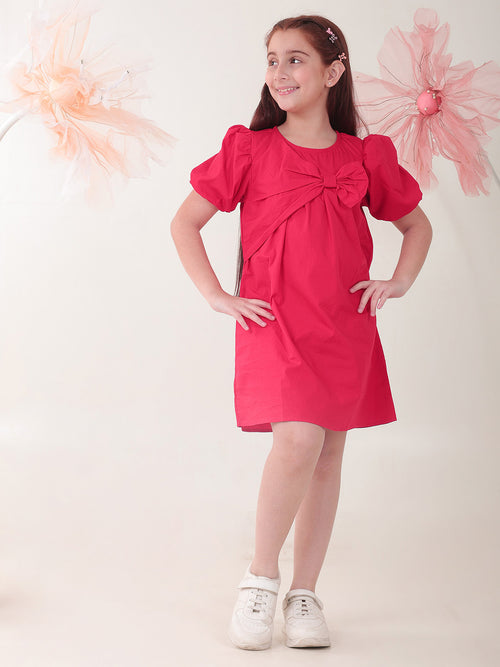 Girls Dresses Red Half Sleeve Round