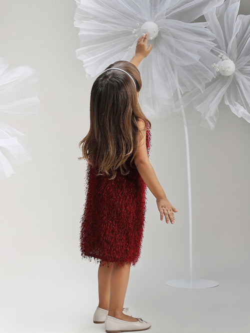 Girls Maroon Polyester Dress Elegant and Soft Festive Wear