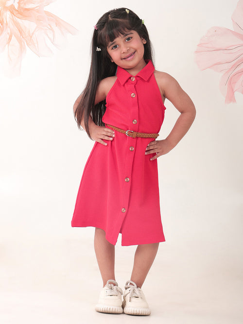 Girls Dresses Red Sleeveless Spread Collar