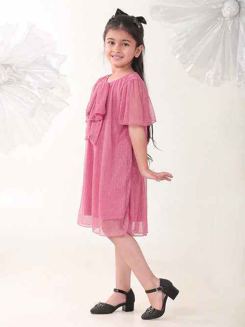 Girls Dresses Pink Half Sleeve Round